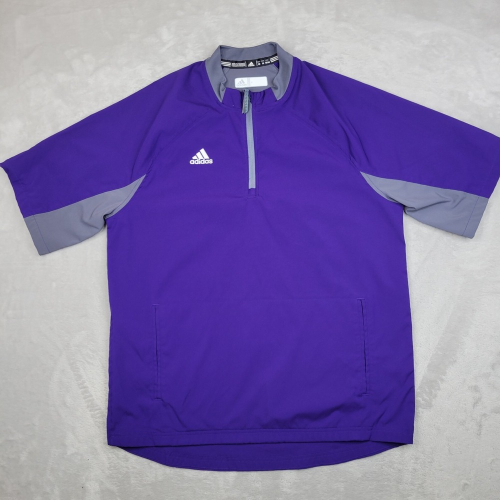 Adidas Jacket Men Medium Windbreaker Rain Coat Pullover Baseball Purple Grey
